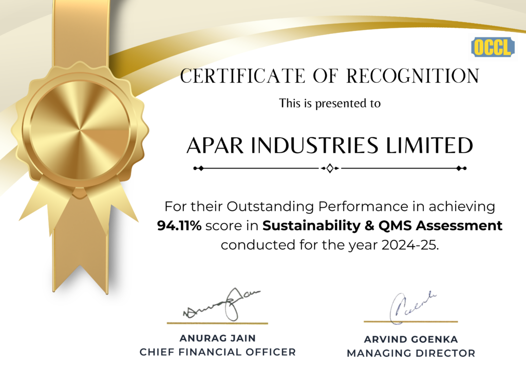 Certificate for Excellence in Sustainability and QMS Assessments