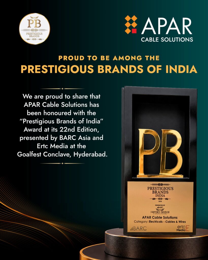 Prestigious Brands of India recognition for APAR Cable Solutions